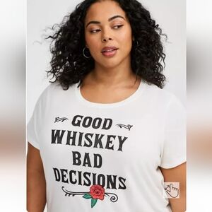 NWT Torrid 1X(14/16) Good Whiskey Bad Decisions Classic Fit Heritage Jersey Tee